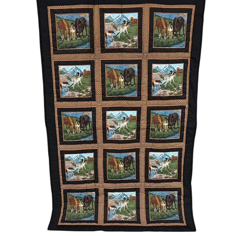 Western Horse Scenic Patchwork‎ Quilt Throw 44x66 Cabin Lodge Rustic